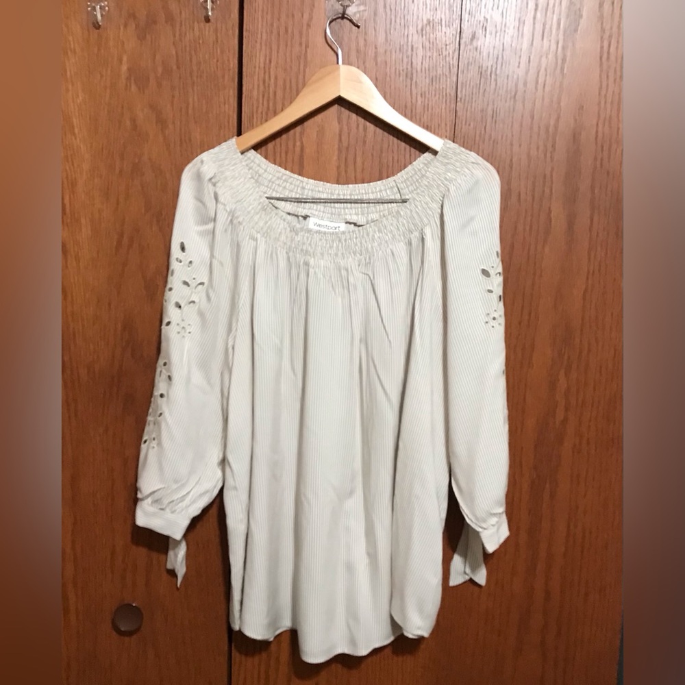 Westport Size 2X Elegant Cream Women's Top Top Shirt Tunic Stripes Printed